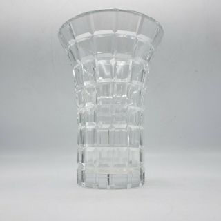 Vintage Signed Crystal Vase With Geometric Design - Flared Edge 7 " Tall