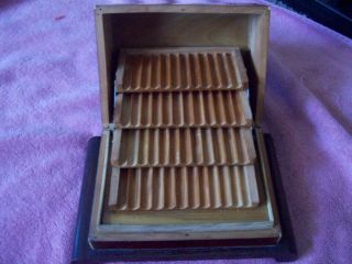 Vtg Wooden Cigarette Dispenser box 4 layers holds cigs 48 Decorative scene lid 2