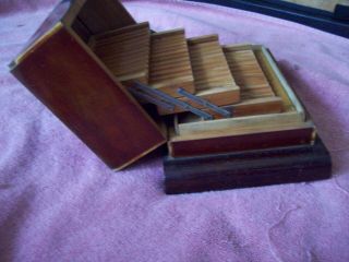 Vtg Wooden Cigarette Dispenser box 4 layers holds cigs 48 Decorative scene lid 3