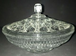 Vintage Anchor - Hocking Wexford Clear Glass Covered Candy Dish Gc (7 " Wide)