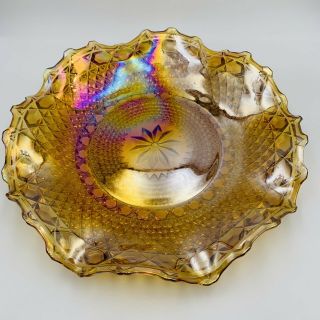 Vintage Indiana Iridescent Amber Carnival Glass Ruffled Bowl Plate 10 "