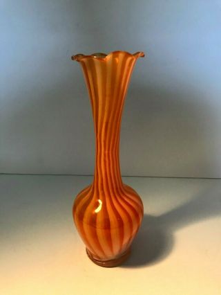 Vintage Hand Blown Orange & White Swirl Striped Glass Bud Vase