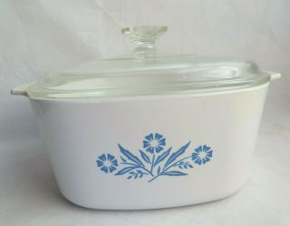 Vintage Corning Ware Casserole Dish W/ Lid Blue Corn Flower 3 Qt Square Baking