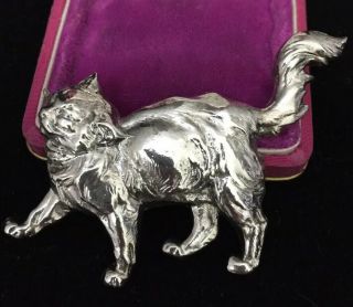 Vintage Jewellery Art Nouveau Detailed Long Haired Cat Brooch