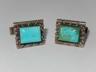 Vintage Southwestern Old Pawn Sterling Silver Turquoise Cufflinks