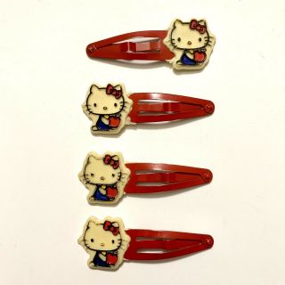Rare Vintage 1977 Sanrio Hello Kitty Set Of 4 Hairpins Snap Clips Made In Japan