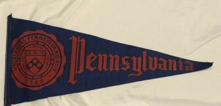 Vintage University Of Pennsylvania Quakers Pennant Blue Red U 10” X 28” Felt