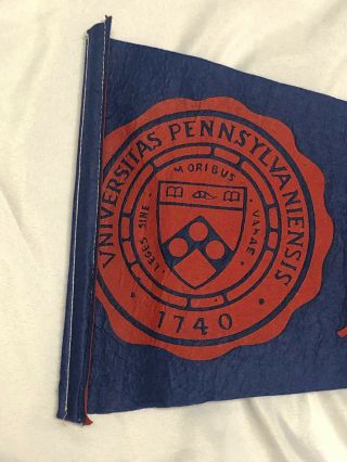 Vintage University of Pennsylvania Quakers Pennant Blue Red U 10” X 28” Felt 2