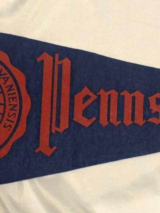 Vintage University of Pennsylvania Quakers Pennant Blue Red U 10” X 28” Felt 3