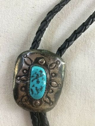 Vintage Native American Sterling Turquoise Bennett Bolo Tie Spur 2