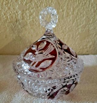 Vintage Ruby Red Flash Hofbauer Germany Bird Candy Dish