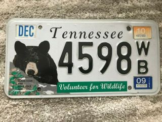 Tennessee License Plate 4598 Volunteer For Wildlife Black Bear
