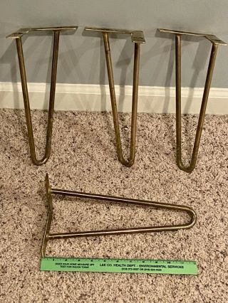 Rare Set Of (4) 12 " Vintage Hairpin Table Legs Heavy Brass