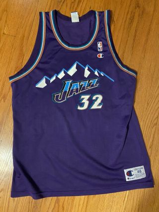 Vtg Karl Malone Utah Jazz Nba Champion Jersey Sz 48 Plus Throwback Shirt