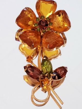 Vtg Juliana ? Heart Shape & Marquise Rhinestone Flower Brooch Pin Mixed Colors 3