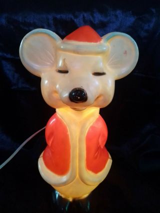 Vintage Christmas Santa Mouse Blow Mold Yard Decoration Union Products 15”