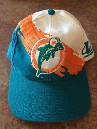 Vintage Miami Dolphins Logo Athletic Splash Snapback Hat Pro Line Nfl