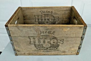 Old Rustic Primitive Vintage Hires Root Beer Wood Box Case Crate Sign