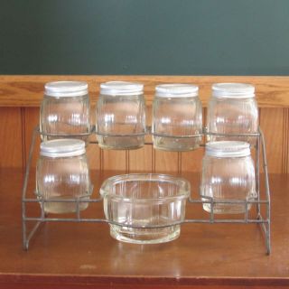 Vintage Sellers Kitchen Cabinet Spice Jars With Rack