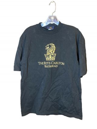 Vtg The Ritz Carlton Buckhead Georgia M Lion Crown Logo Black T - Shirt Made Usa