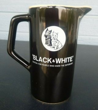Vintage Black And White Scotch Whisky Water Pitcher Pub Jug Scotland 7 Inches