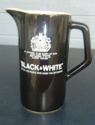 Vintage Black And White Scotch Whisky Water Pitcher Pub Jug Scotland 7 inches 2