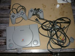 Vintage Sony Playstation 1 Console With 2 Controllers And Cords