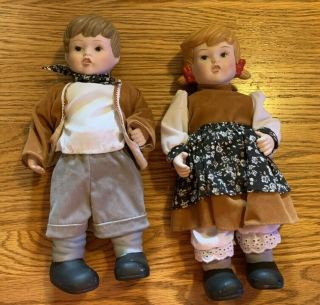 Vintage Pair Boy And Girl Hummel Goebel Porcelain Doll 10” Tall