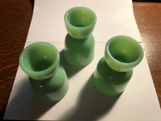 Vintage 3 - Fire King Green Jadeite Glass 4 " Double Egg Cups
