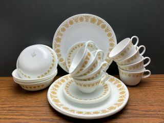 20 Piece Vintage Corelle Butterfly Gold Pattern Dinner Dish Set Service For 4