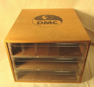1 - Vintage Dmc Wooden 3 Drawer Cabinet For Floss/storage - 15x13x10 Inch