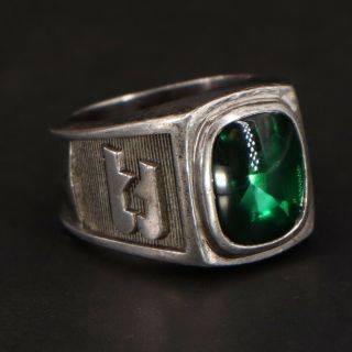 Vtg Sterling Silver - Cto Green Spinel Stone Symbol Signet Ring Size 7.  5 - 15g