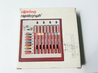 Vintage Rotring Rapidograph Set Of 8 & Rotring Accessories