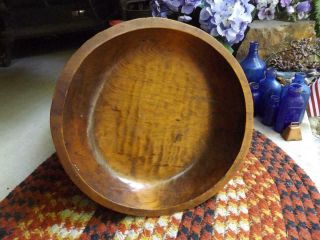 Large Rustic Primitive Vintage Hand Carved Wood Bowl Signed Maggie 16 "