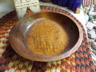 Large Rustic Primitive Vintage Hand Carved Wood Bowl Signed Maggie 16 