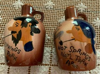 Vintage Set Of 2 Oil & Vinegar Corked Jugs Hot Springs Nat 