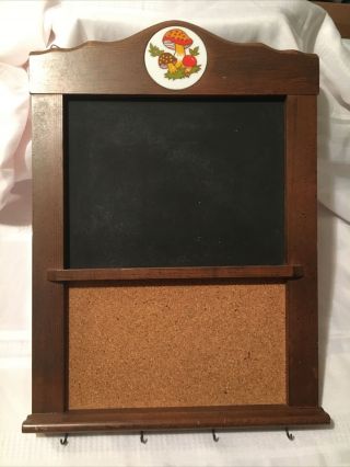 Vintage Corkboard Chalkboard Key Holder 20x14” Mushroom Decoration Message Board