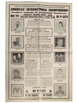 Vintage Nwa Olympic Auditorium Wrestling Program Poster 1969 Baba Sheik Mascaras