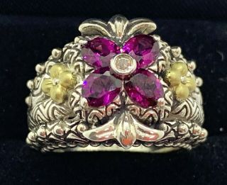 Vintage Pre - Owned Signed Barbara Bixby Sterling 18k Vivid Pink Ring - Size 6
