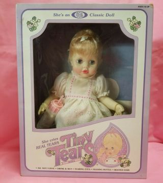 Vintage 1982 Ideal Tiny Tears Doll & Bottle In Box/tag/ " Cries Real Tears "