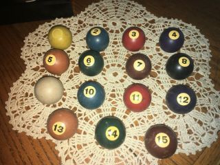 Vintage Miniature Pool Billiard Balls.  Burrowes? Bakelite? Set Of 15