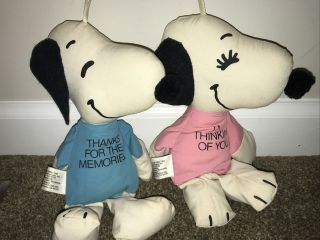 Pair Peanuts Snoopy Belle Bean Bag Dolls Determined Vintage Memories Thinking