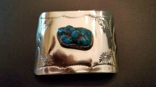 40 Karats Turquoise and Silver Belt Buckle Navajo Vintage Signed Artist 2