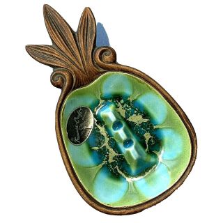 Vintage 1963 Treasure Craft Of Hawaii Pineapple Shape Ashtray Blue Green