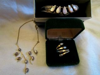 Southwestern Sterling Opal Cuff Bracelet Ring Necklace Vintage Set