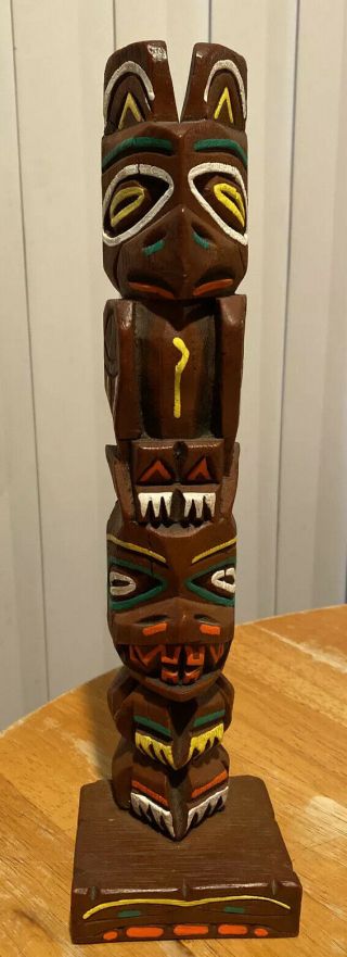 Thunderbird Tiki Creed Totem Hand Carved Painted Wood Thunderbird Alaska Sz 13 "