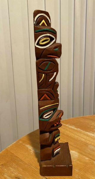 Thunderbird Tiki Creed Totem Hand Carved Painted Wood Thunderbird Alaska Sz 13 