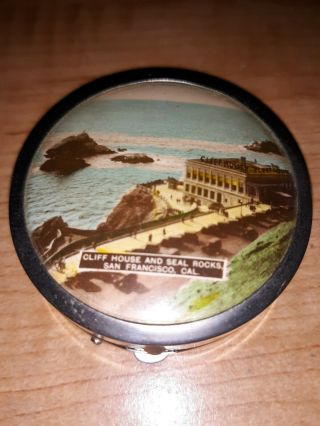 Vintage Souvenir Powder Compact Cliff House And Seal Rock San Francisco Ca