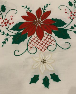 Vintage Christmas Tablecloth 70 " Round Poinsettia