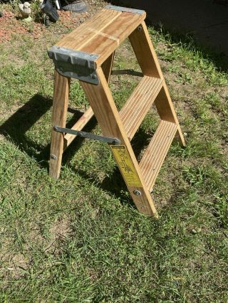 Vintage Wood Wooden 2 Step Ladder Rustic Primitive Shabby Tan Color
